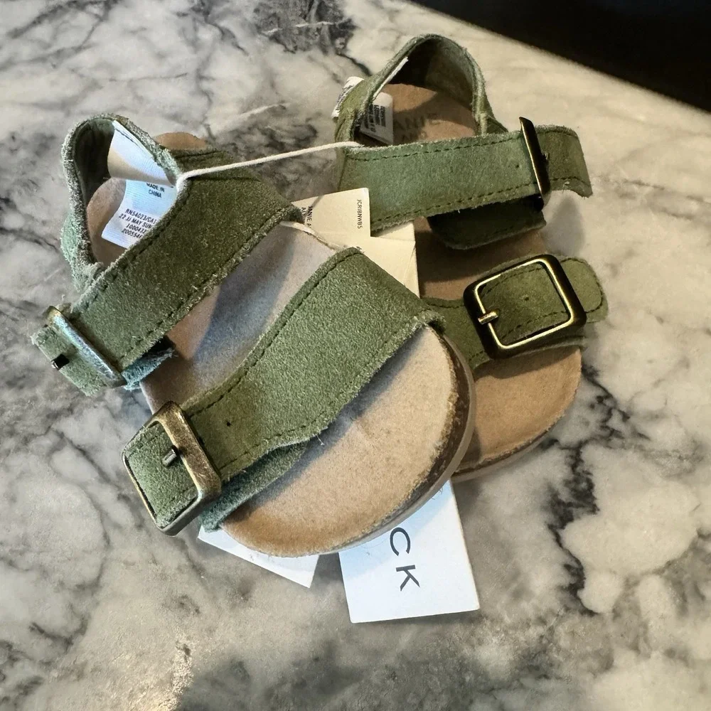 Janie and Jack Sandals Baby 6-12M GREEN Suede ~ Leather Buckle Strap Summer NWT